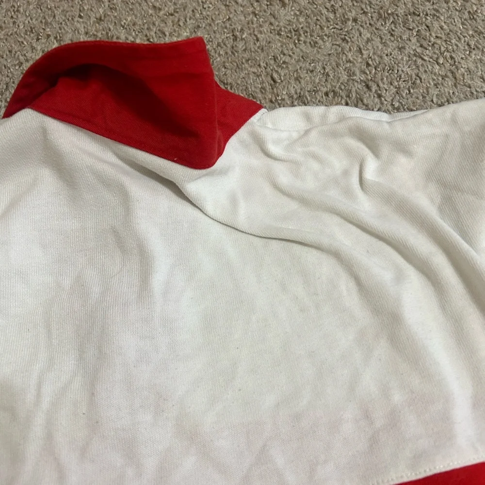 80s ADIDAS Rugby Shirt Vtg. Spellout Long Sleeve Polo Jersey Red White Retro Men